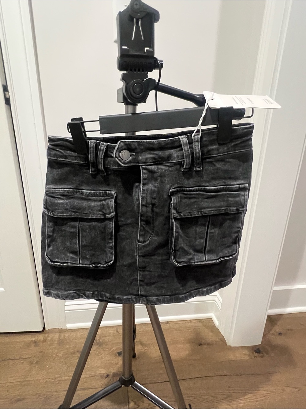 Women’s Washed Black Cargo Pocket Mini Skirt-size Sm